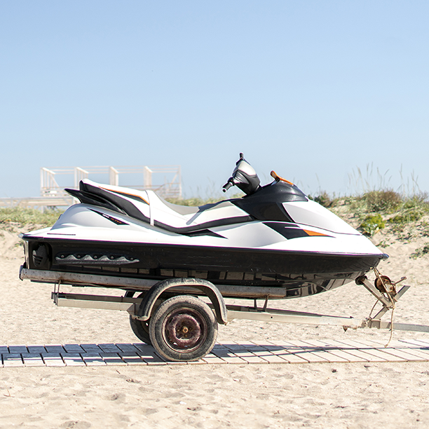 a jet-ski personal watercraft on a trailer